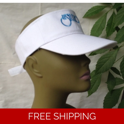 Unisex White Sun Visor Hat Black & Blue Logo